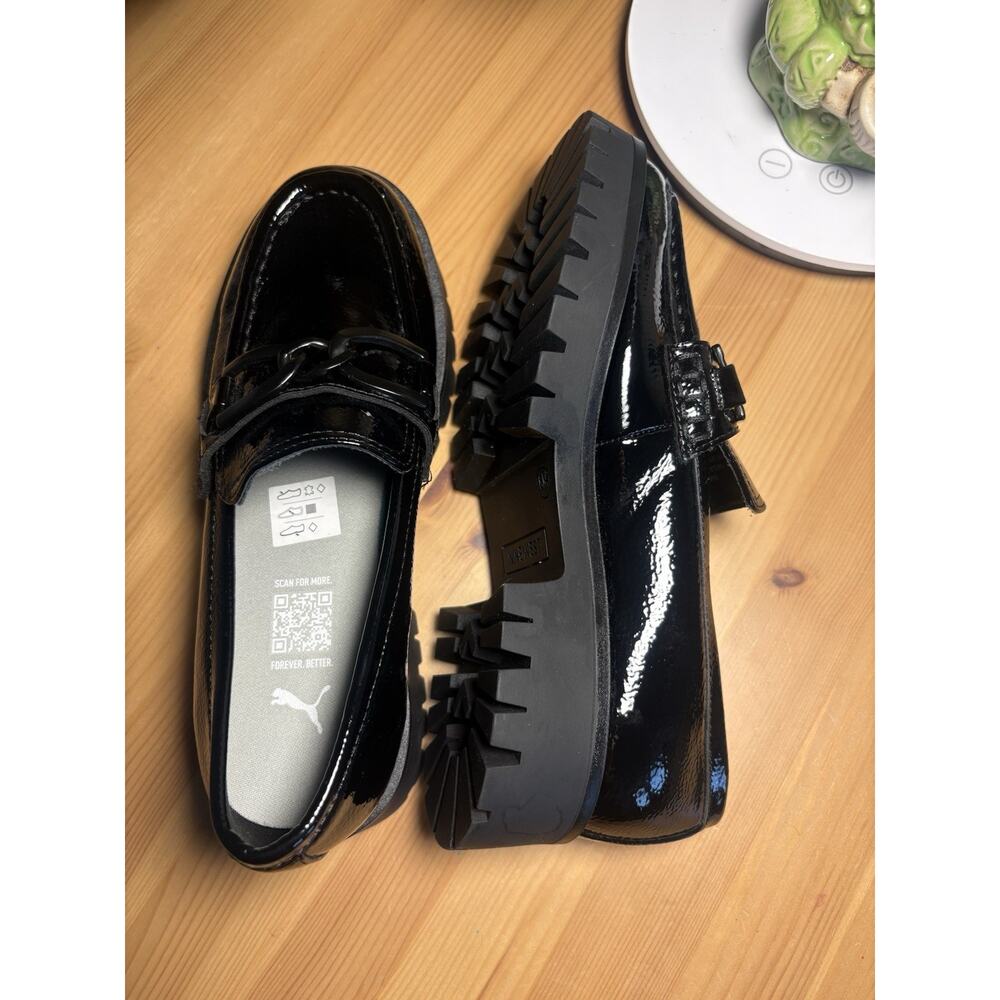 Nine West Black Patent Chain Lug Sole Loafer Flats Womens US 6 M
